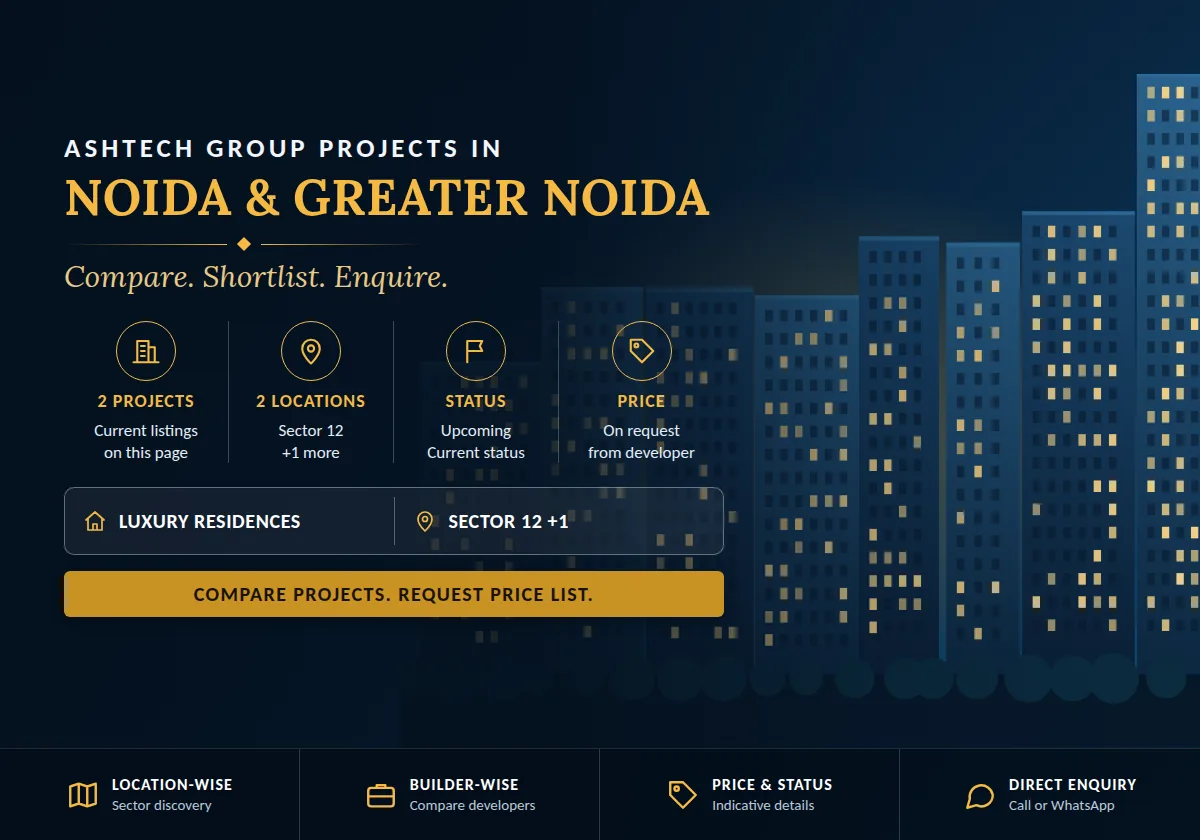 Ashtech Group Projects in Noida & Greater Noida 2026 - project count, builders, status and price overview