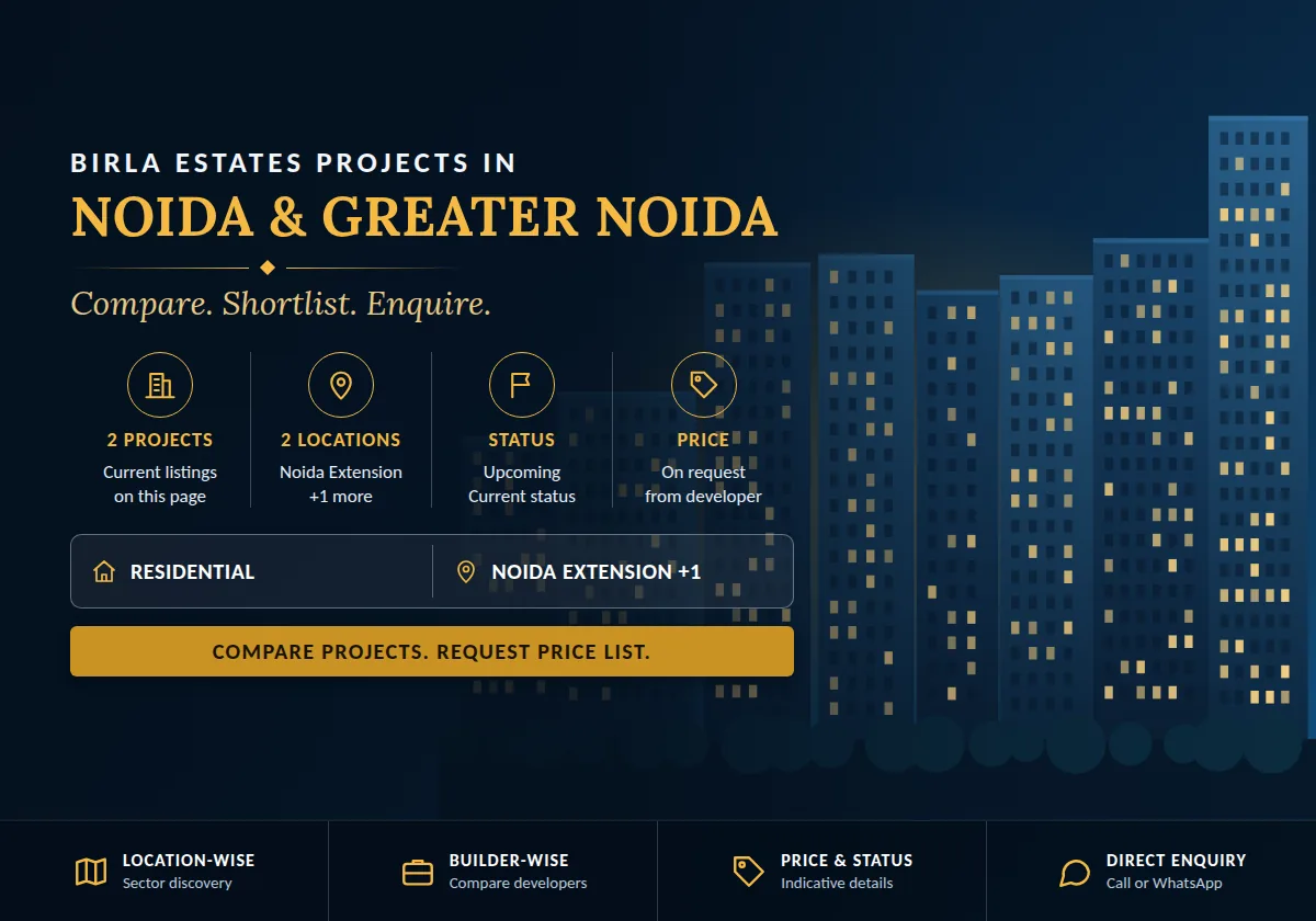 Birla Estates Projects in Noida & Greater Noida 2026 - project count, builders, status and price overview