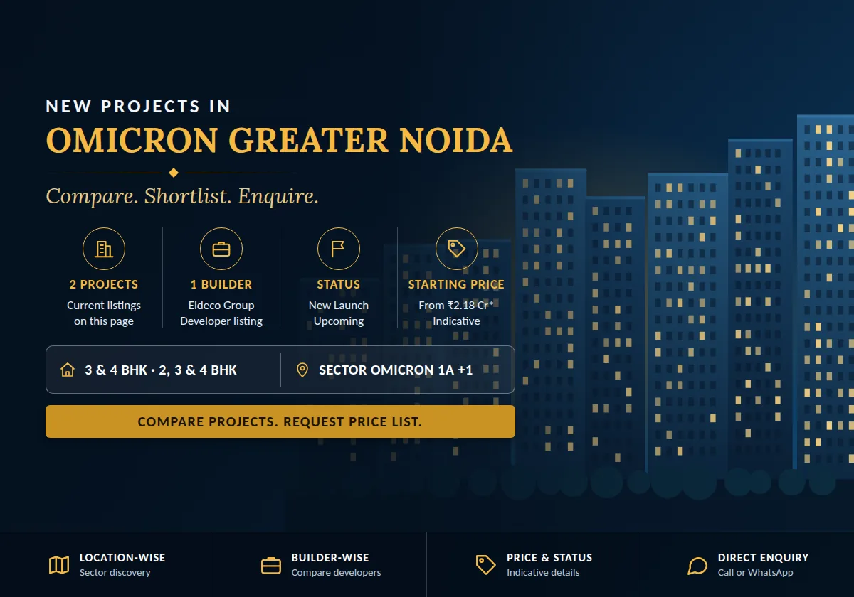 New Projects in Omicron Greater Noida - project count, builders, status and price overview