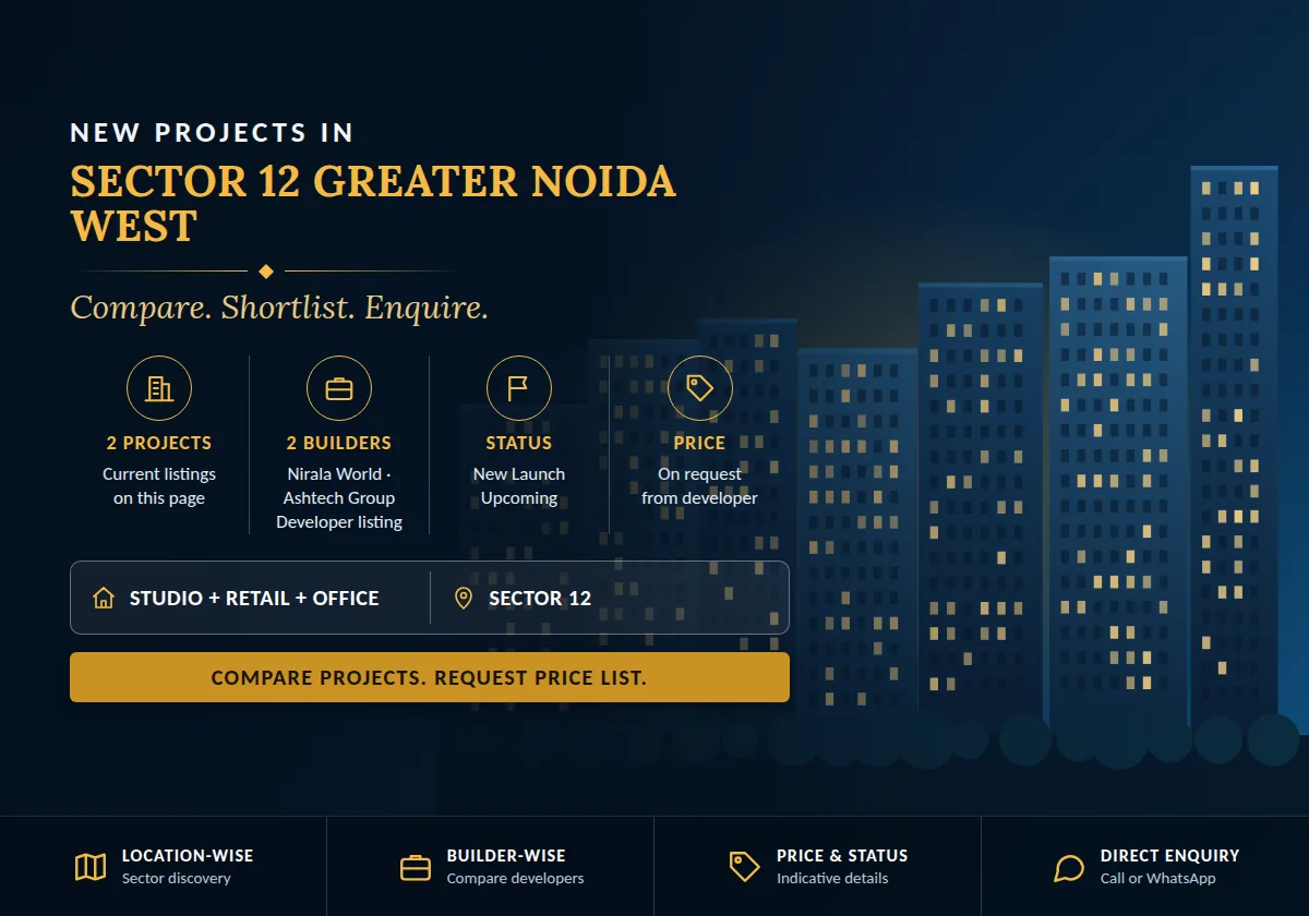 New Projects in Sector 12 Greater Noida West - project count, builders, status and price overview