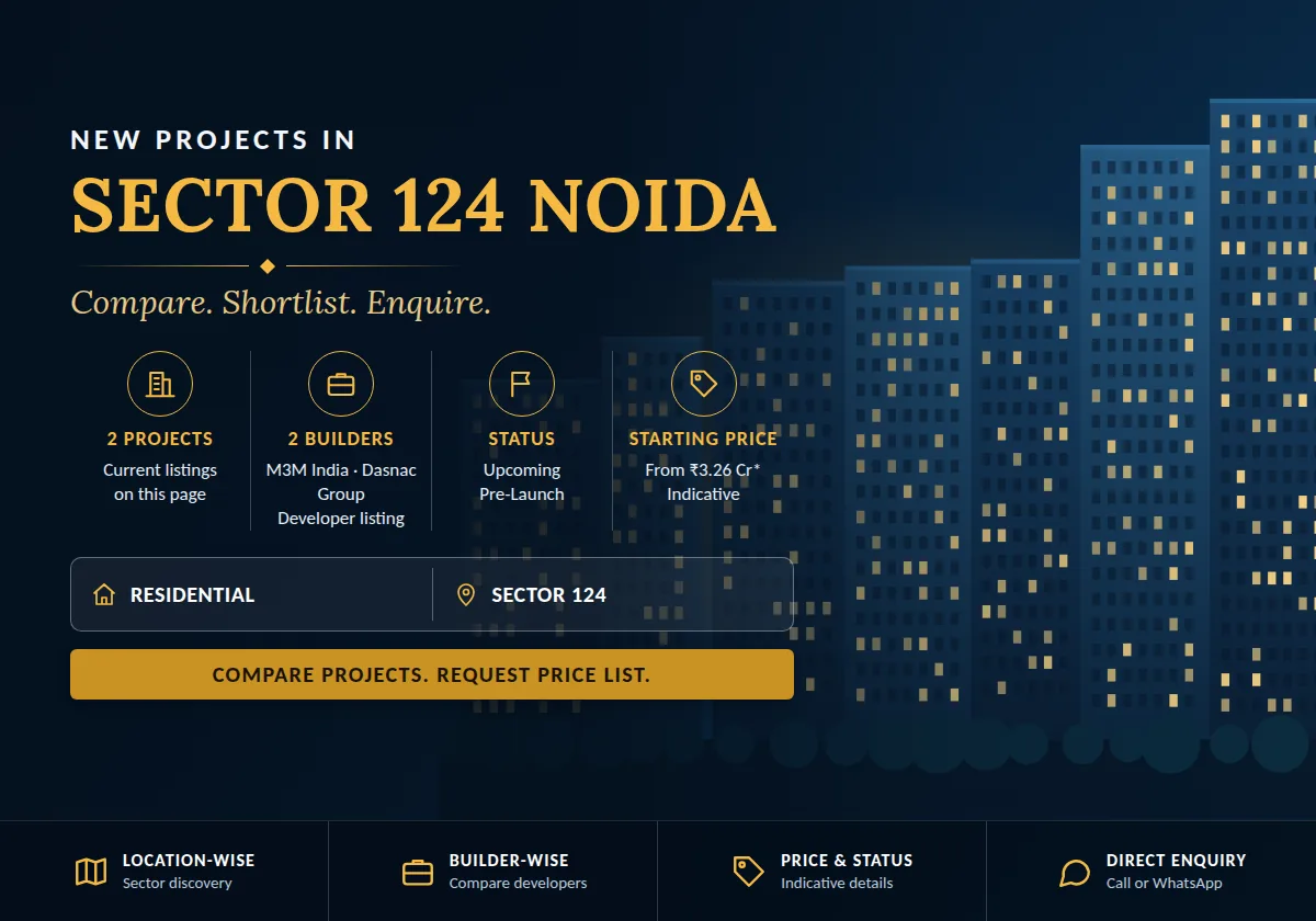 New Projects in Sector 124 Noida - project count, builders, status and price overview