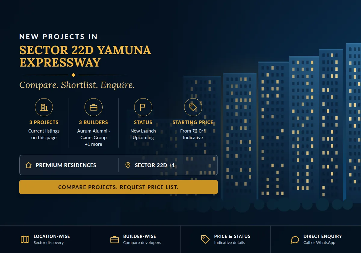 New Projects in Sector 22D Yamuna Expressway - project count, builders, status and price overview