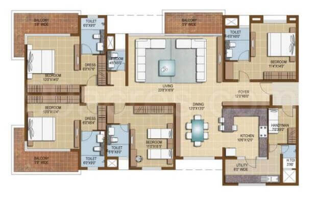 Hero Homes Sector MU 2200 Sqft 3BHK SR Floor Plan Hero Homes Sector MU 3BHK 2200 sqft floor plan